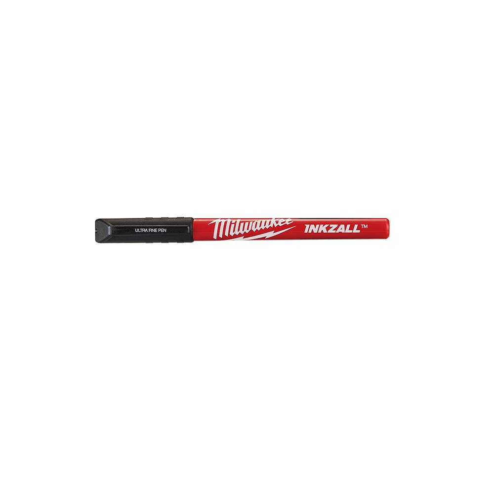 Red Milwaukee INKZALL pen with black cap and ultra fine point for precise marking in woodworking and hand tools collections