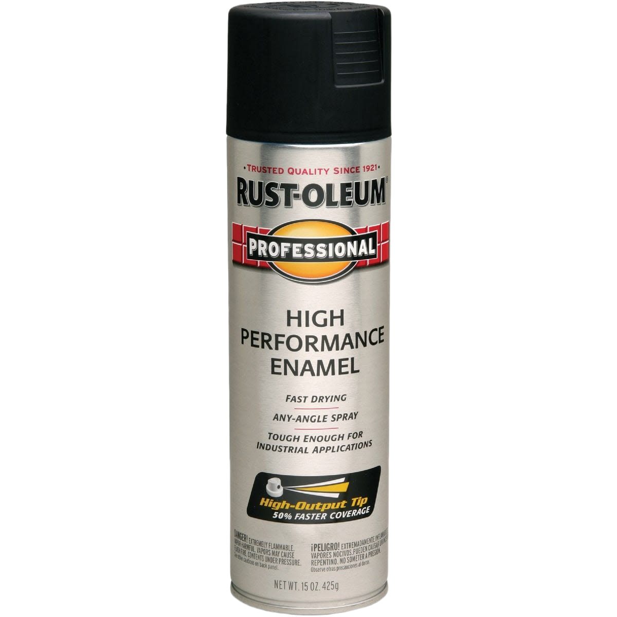 Rust-Oleum Professional black high performance enamel spray paint can for durable fast drying applications
