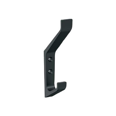 Matte black two prong wall hook for bathroom and storage organization in home improvement and hardware collections