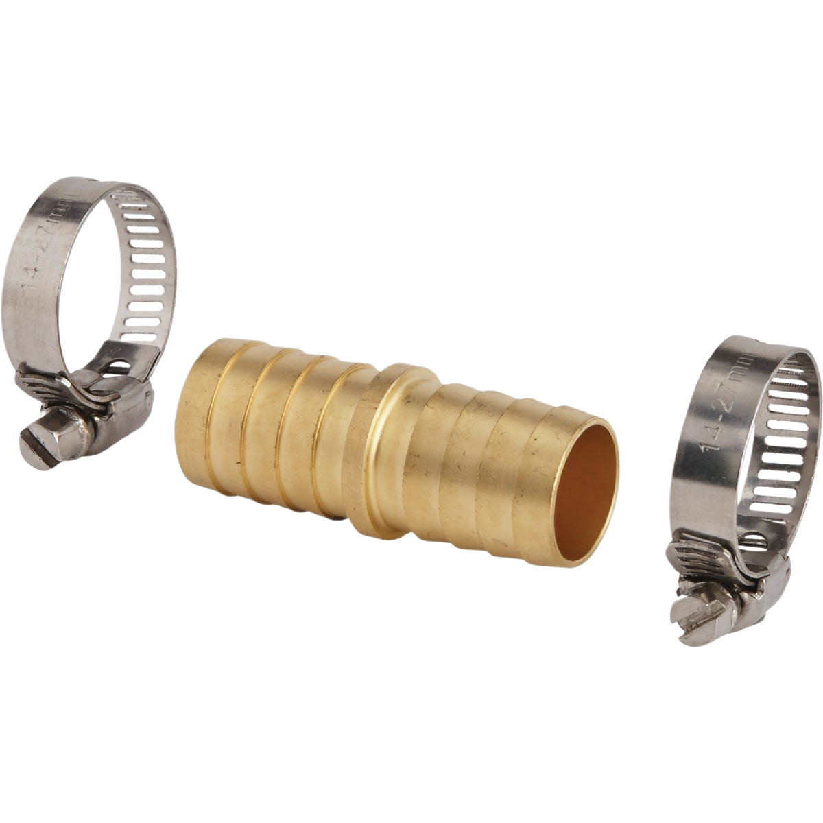 Brass hose mender with two stainless steel clamps for watering and irrigation repairs under $50 in lawn and garden tools