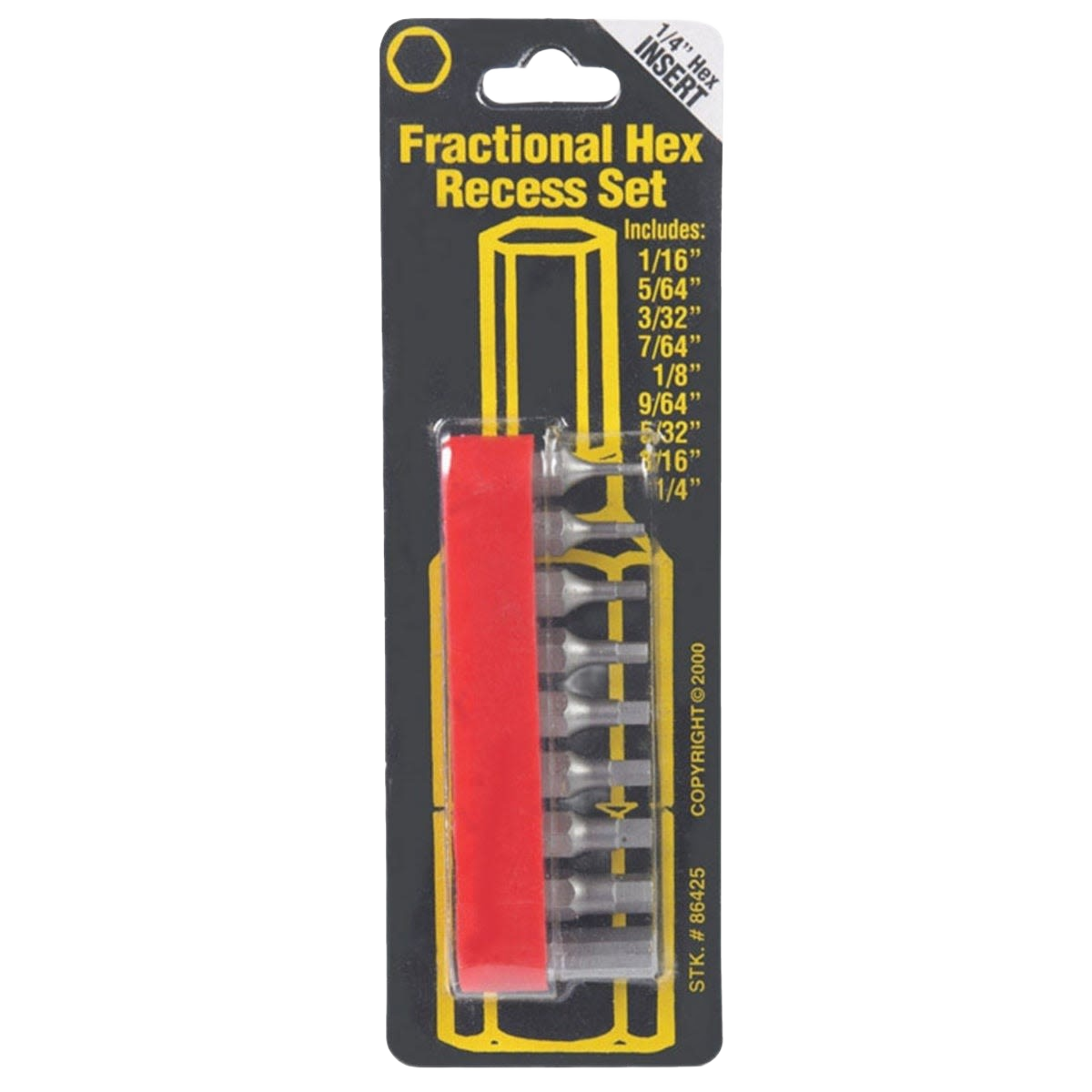 Set of 9 fractional hex recess bits with 1/4 inch hex shank for drill and power tool accessories collections