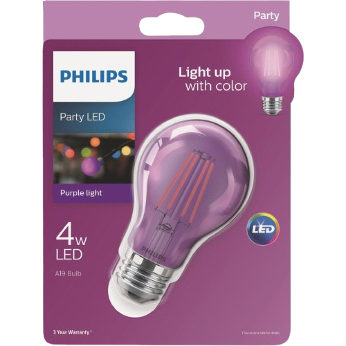 Purple LED party light bulb with colored glass and filament for indoor and outdoor festive lighting from LED Light Bulbs collection