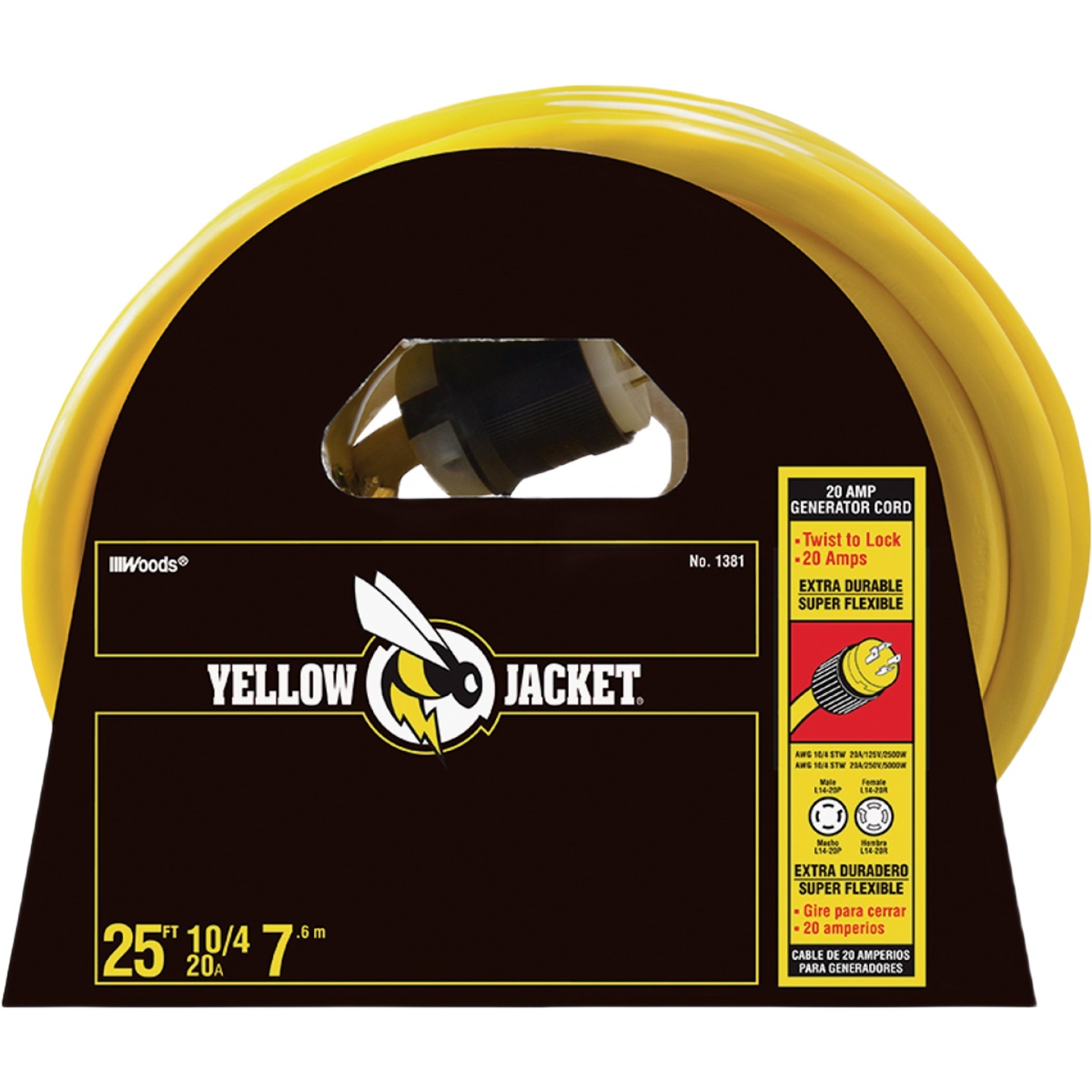 Yellow heavy duty 25 ft. generator power cord with twist-to-lock plugs for electrical and home improvement tools