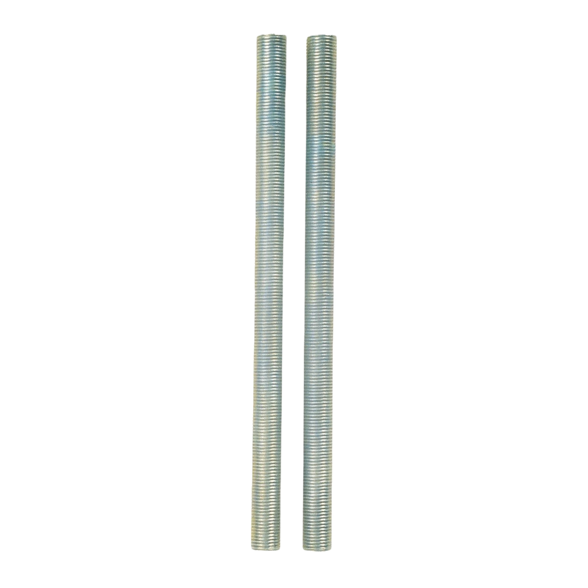 Two zinc-plated threaded steel lamp nipples designed for lighting fixture connections in electrical repairs and upgrades