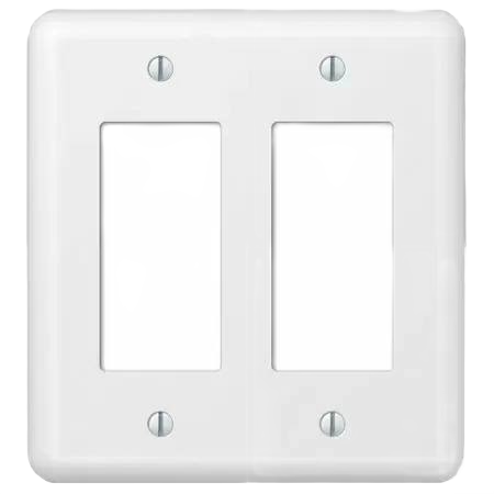 White steel dual rocker wallplate with smooth finish and four screw holes for home improvement installation