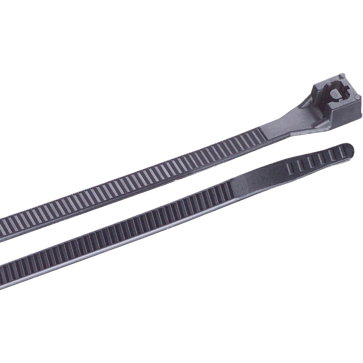 Two black ultra violet cable ties designed for electrical and home improvement use, 100-pack option available