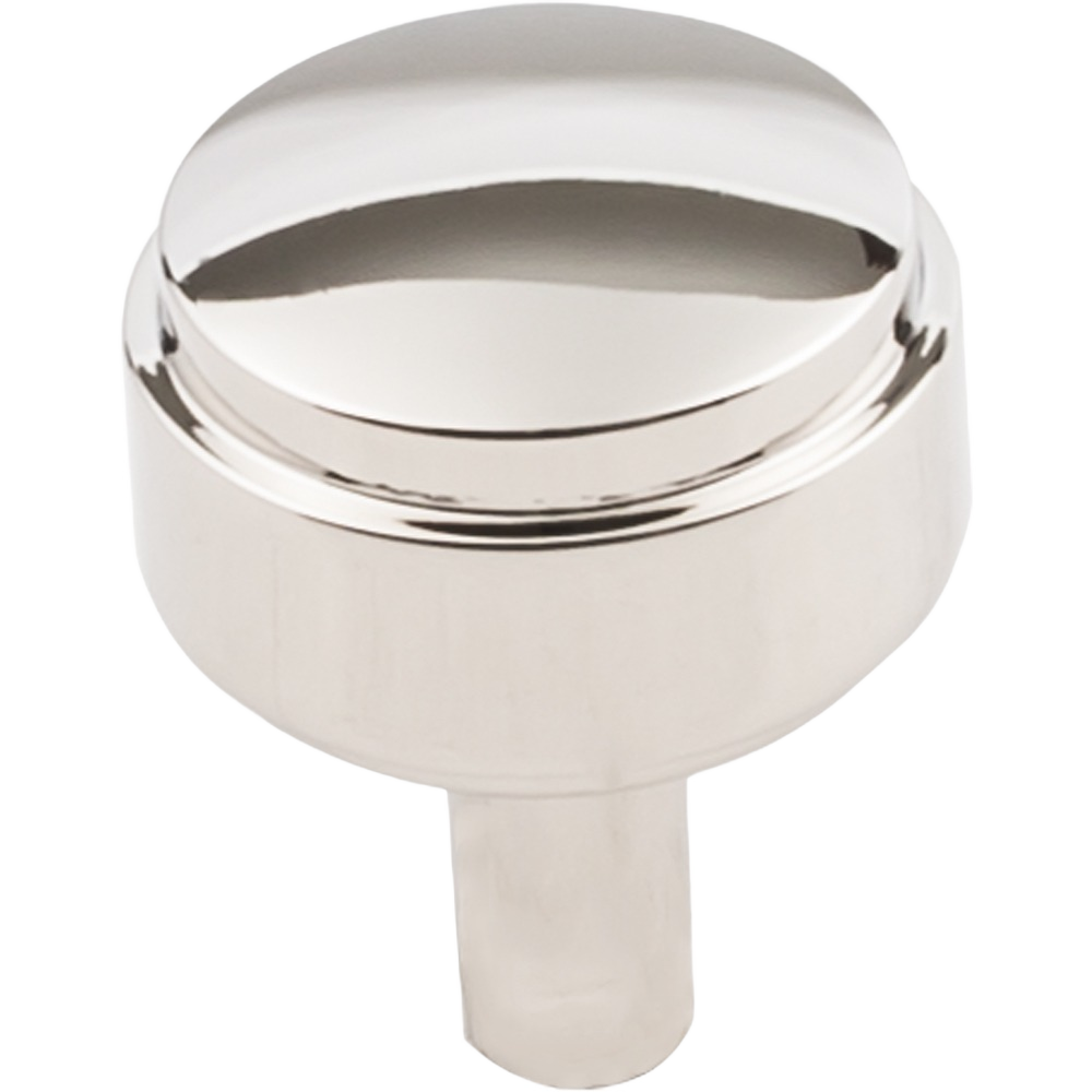 Polished nickel 1-1/8 inch Hayworth-style button knob for cabinet and furniture hardware collections under $50