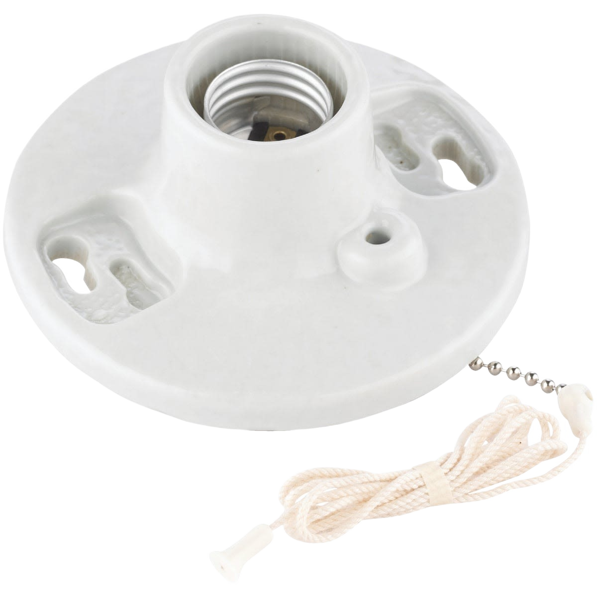 White porcelain lampholder with pull chain for incandescent bulbs in electrical and lighting accessories collections
