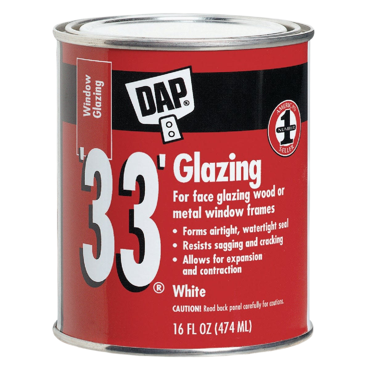 Red and black can of white glazing compound for sealing wood or metal window frames in paint and supplies collections under $50