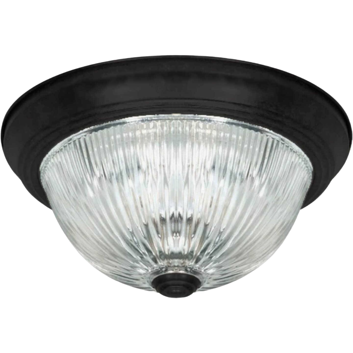Matte black flush mount ceiling light with clear ribbed glass shade for Lighting & Ceiling Fans collection under $50 and under $100