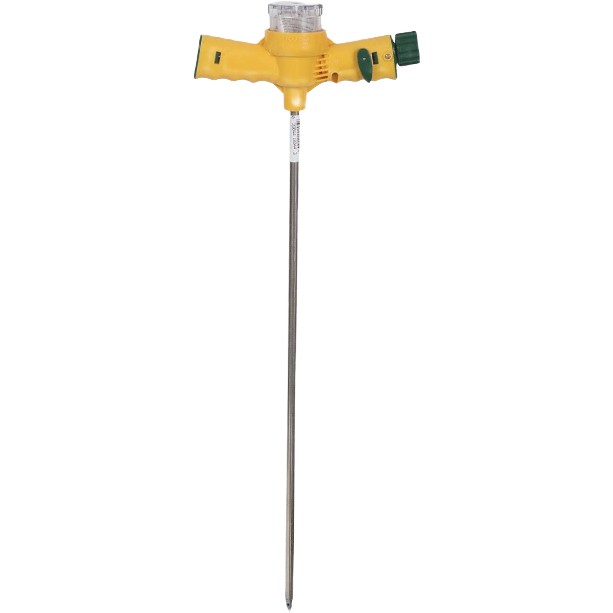 Heavy-duty yellow root feeder with metal shaft and adjustable water valve for plant care in lawn and garden collections