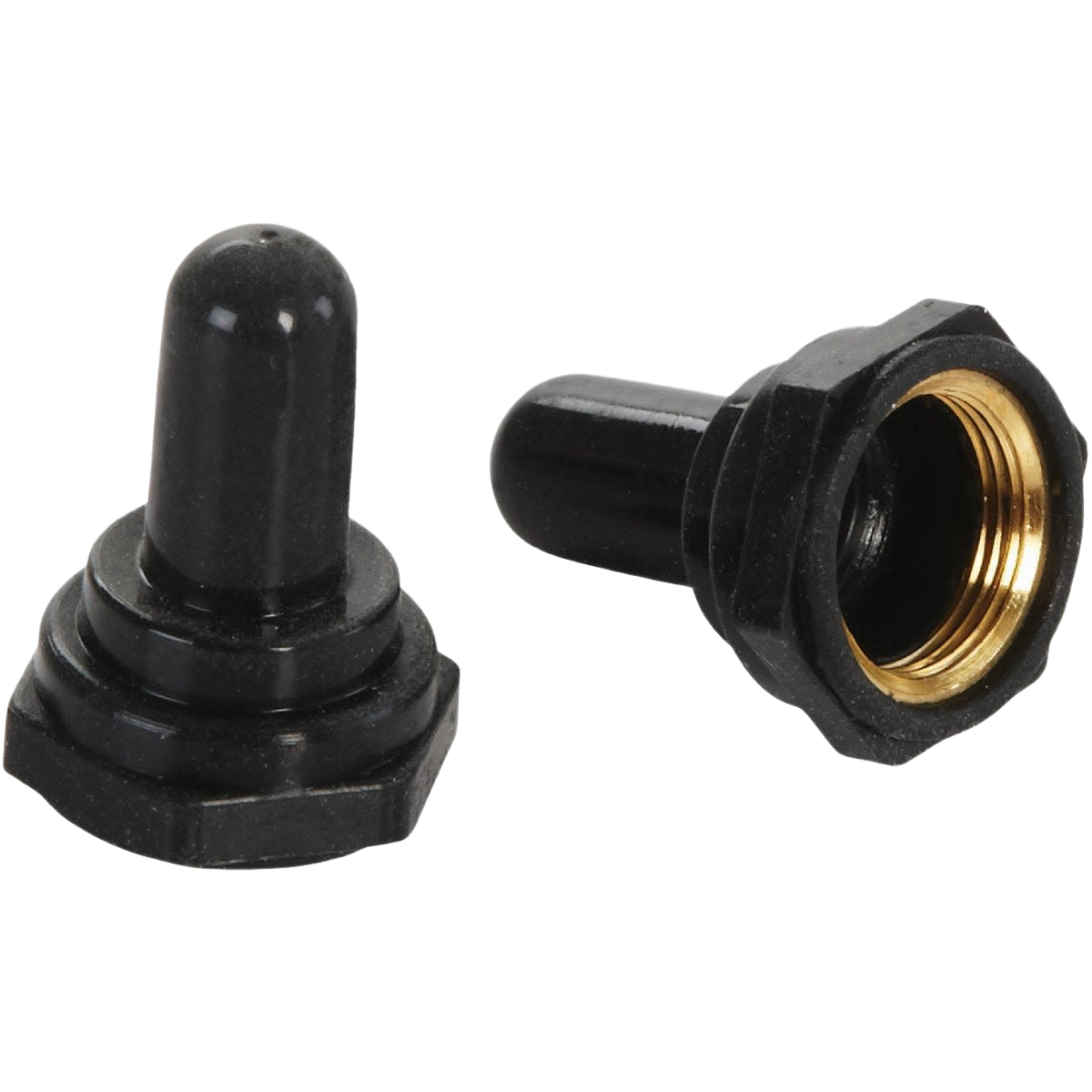 Black weather-resistant toggle switch covers with built-in hex nut base for electrical and home improvement projects
