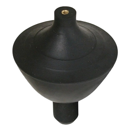 Black rubber toilet tank ball with self-aligning design for plumbing repair and toilet parts applications