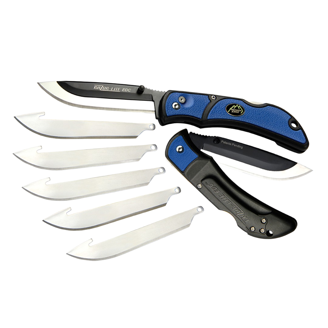 Blue-handled folding knife with multiple replaceable blades for precise cutting in hand and woodworking tools collections