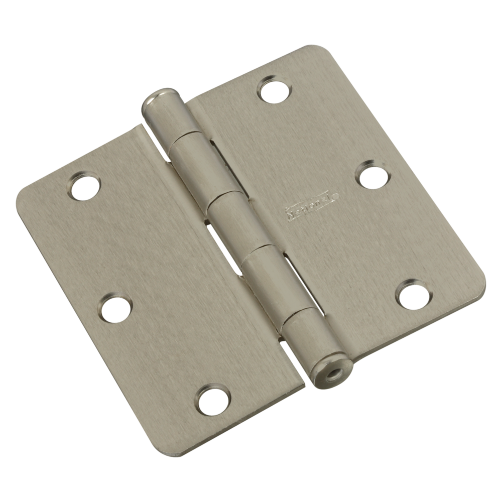 3-inch satin nickel door hinge with 1/4-inch rounded corners for interior doors in home improvement hardware collection
