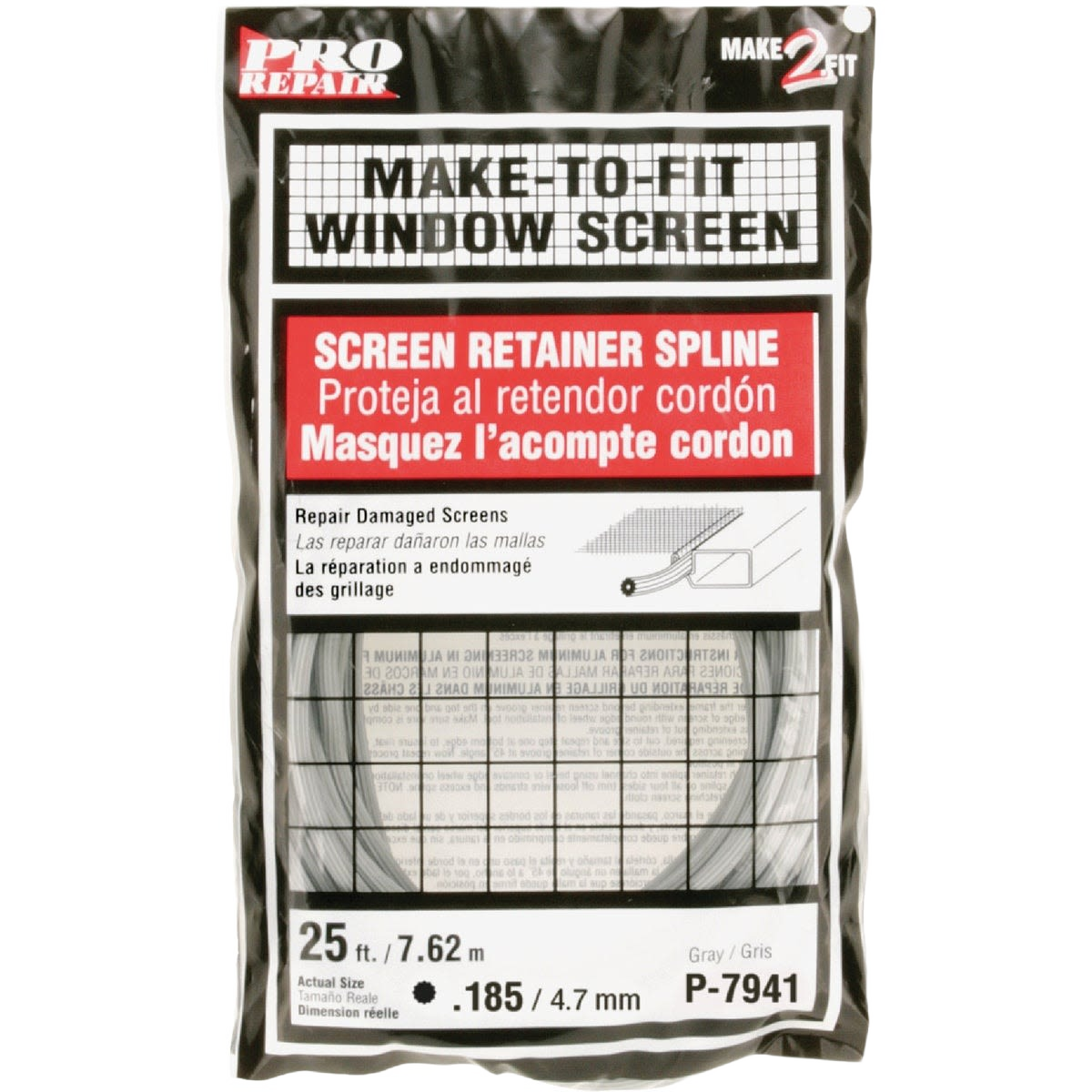 Clear plastic screen retainer spline for home improvement window screen repair, measuring 25 feet in length