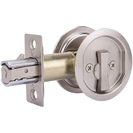 Satin nickel privacy lock for pocket doors, durable hardware for home improvement and door knob collections under $50