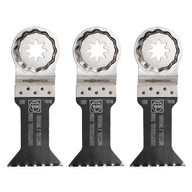 Set of three bi-metal universal e-cut oscillating blades for metal and wood cutting in power tool accessories collection