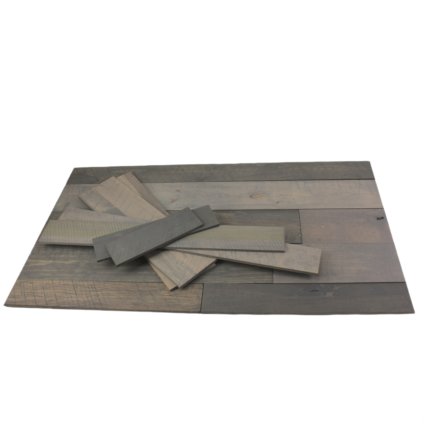 Stack of varied gray textured wood planks for interior wall finishes in lumber and building materials under $100