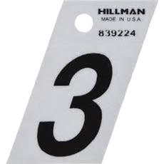 Black adhesive house number 3 with silver angle-cut edge on a white backing for home improvement projects