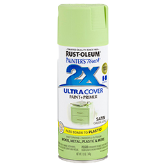 Apple green satin spray paint with primer in 12 oz can, part of Rust Oleum spray paint and home improvement supplies collections