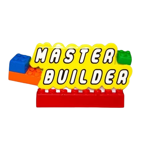 Colorful building block style ornament with "Master Builder" text for Christmas decorations under $50 collection