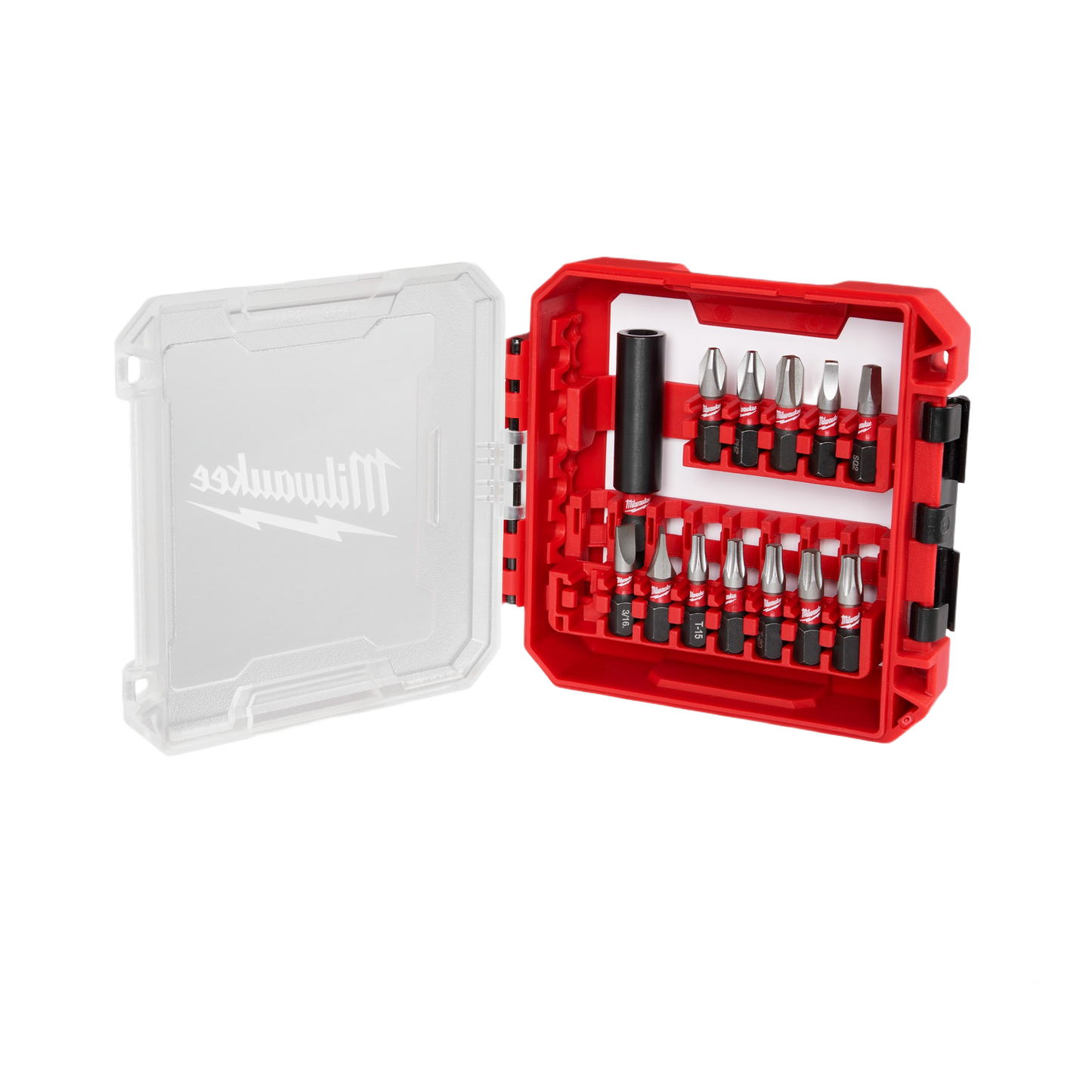 Red compact case with 13-piece impact driver bit set for power tool accessories and home improvement tasks