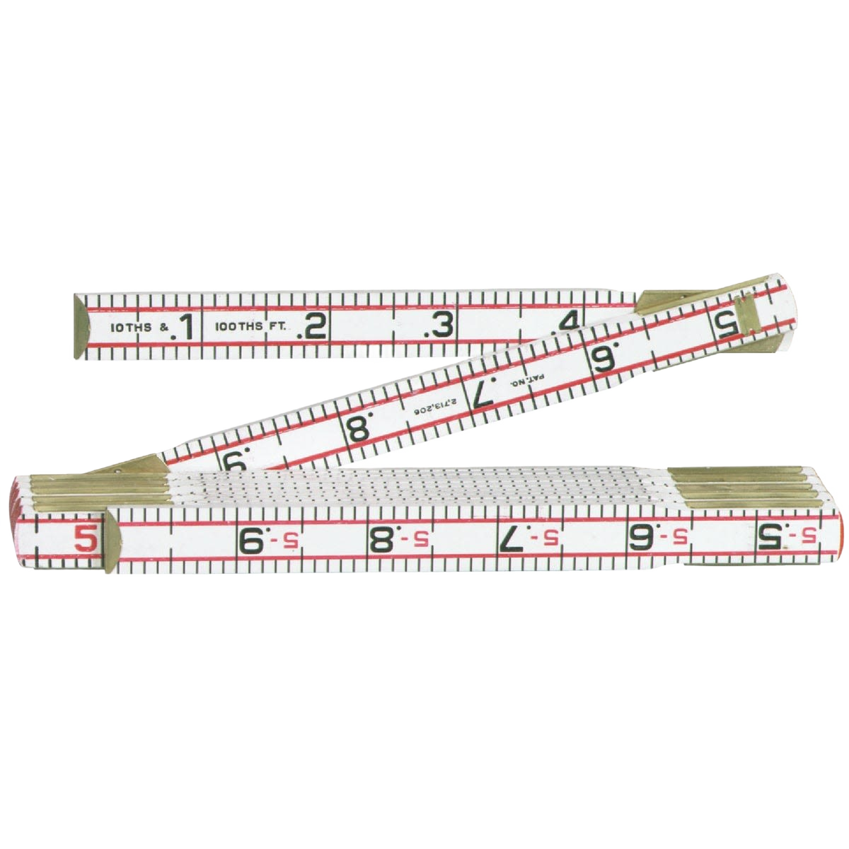 White folding engineer’s rule with red and black markings and metal end caps for precision measuring in woodworking tools.