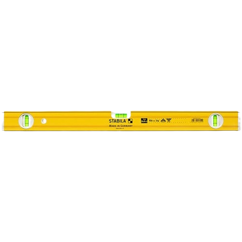 Yellow 72-inch spirit level with three bubble vials for accurate measurements in woodworking and home improvement tools collections