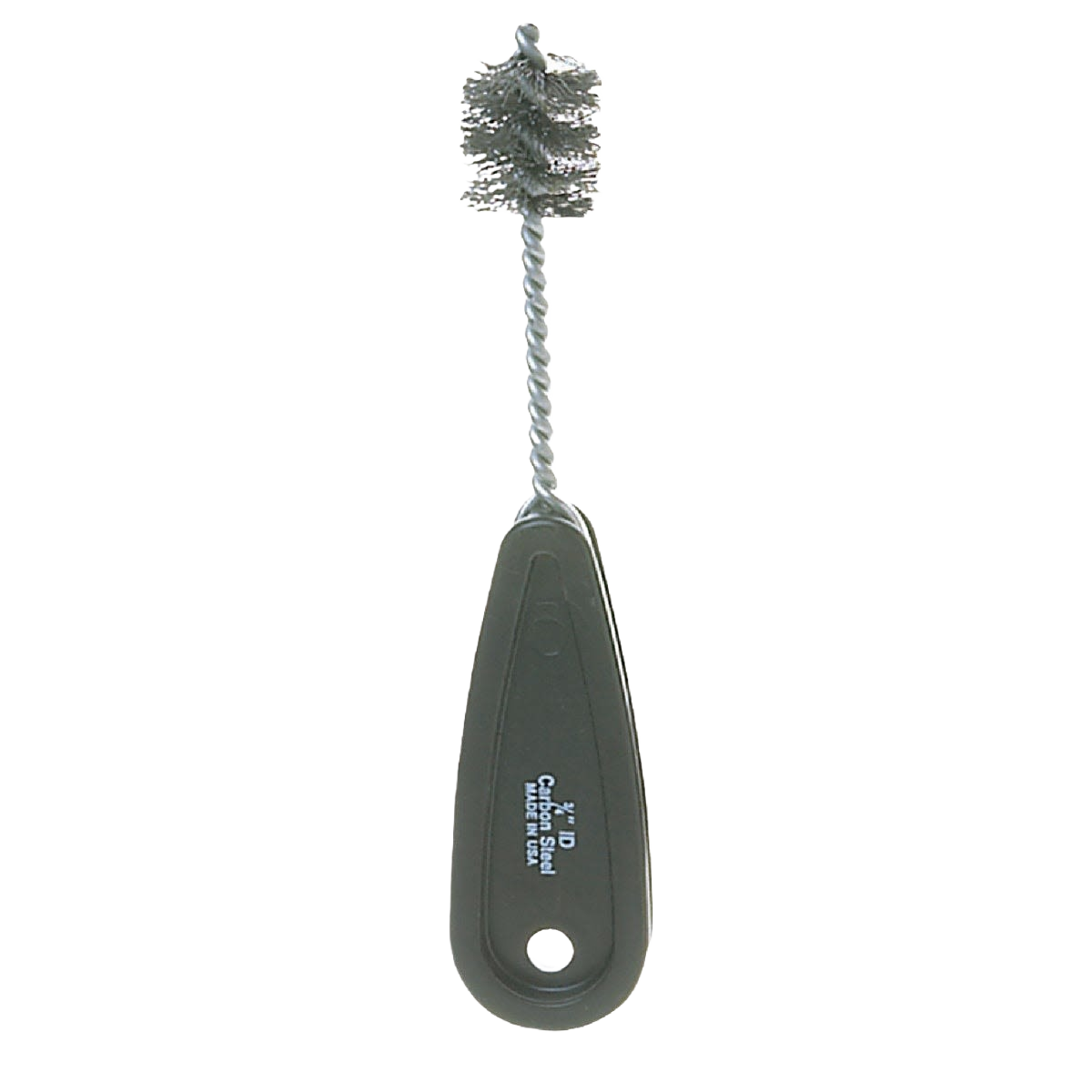 Wire fitting brush with twisted metal bristles and black ergonomic handle for tools and home improvement tasks