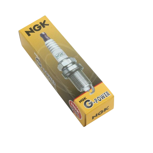 Yellow and black NGK G-Power spark plug packaging with a detailed spark plug image for tools and home improvement use