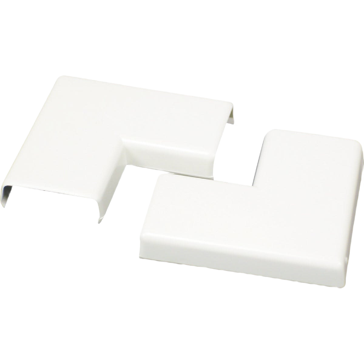 White plastic flat elbow wire channel connector designed for home improvement and cable management applications