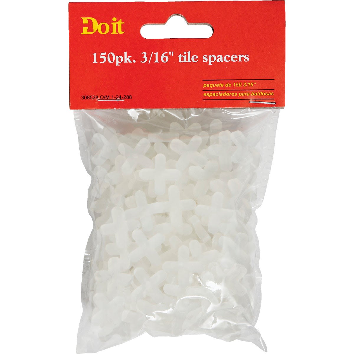150-pack of white hard tile spacers in packaging for precise tile alignment in flooring tools and home improvement projects