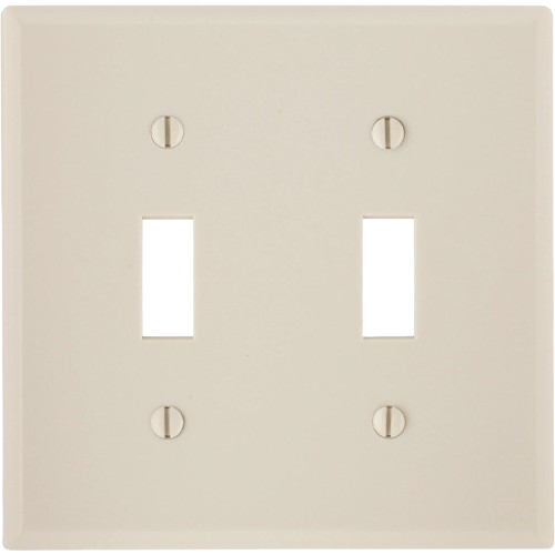 Almond-colored 2-gang toggle switch wall plate in smooth plastic for electrical home improvement projects