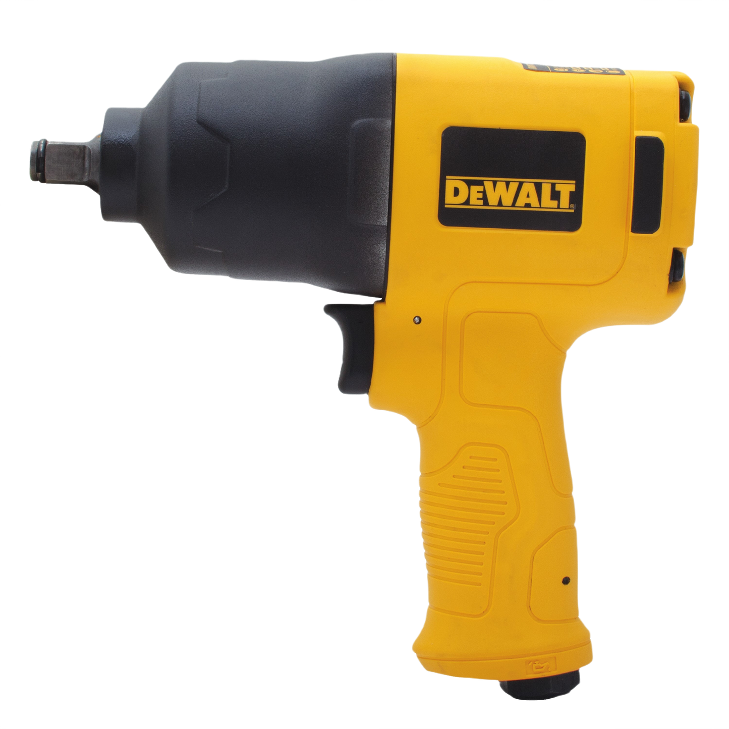 Compact yellow and black medium duty impact wrench designed for automotive and home improvement tool collections