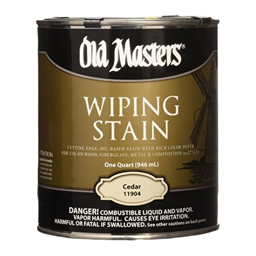 Old Masters wiping stain in cedar color, oil-based formula for wood, fiberglass, metal, and composite surfaces
