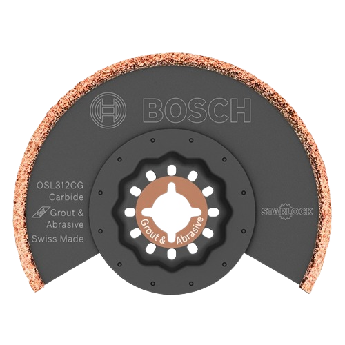 Carbide grit segment blade with red abrasive edge for grout and abrasive cutting in home improvement tools