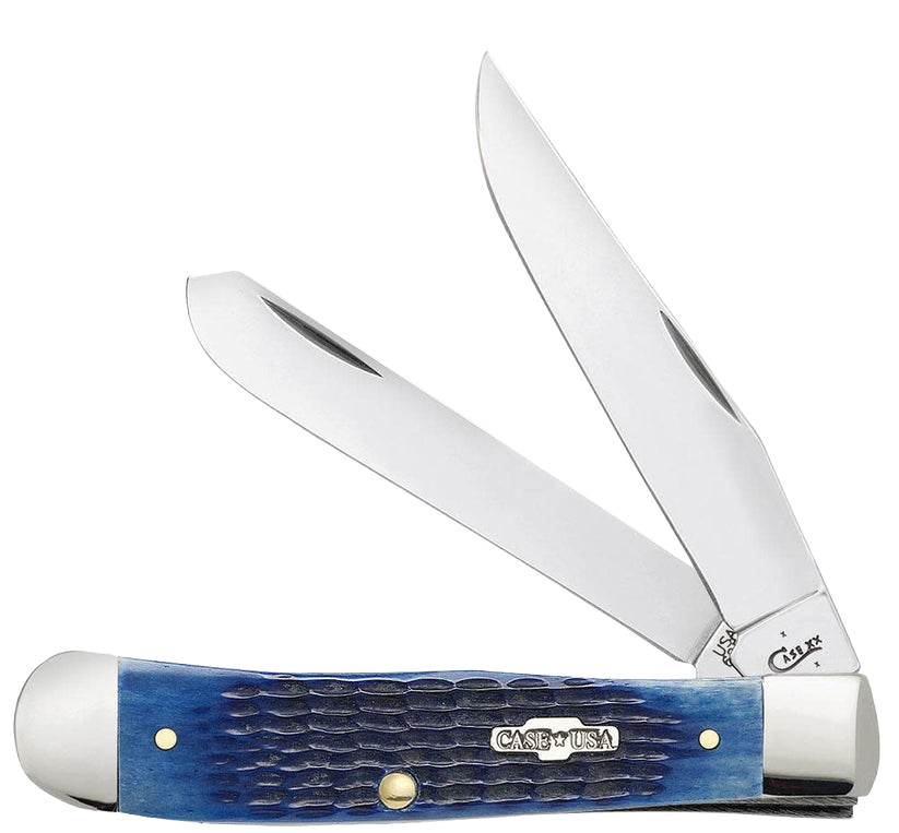 Blue bone handled trapper knife with dual stainless steel blades for woodworking and cutting tools under 100 dollars