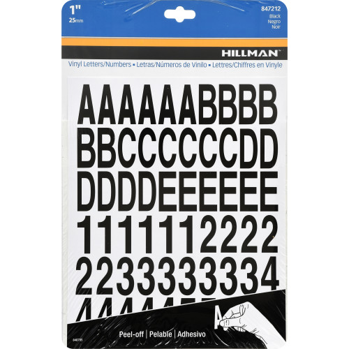 Black adhesive vinyl letters and numbers kit designed for home improvement and labeling projects