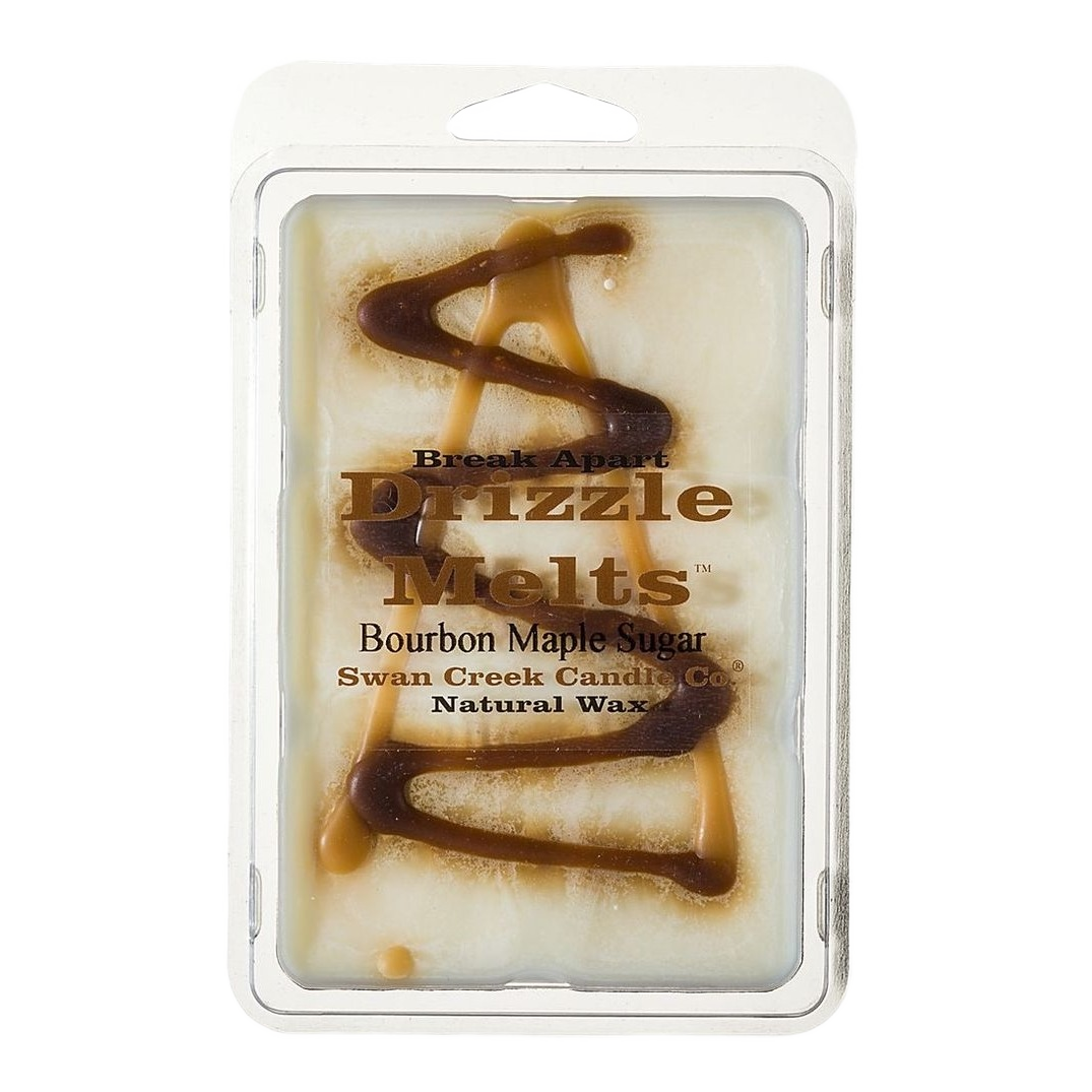 Six-pack of natural wax melts with bourbon maple sugar scent and decorative drizzle pattern