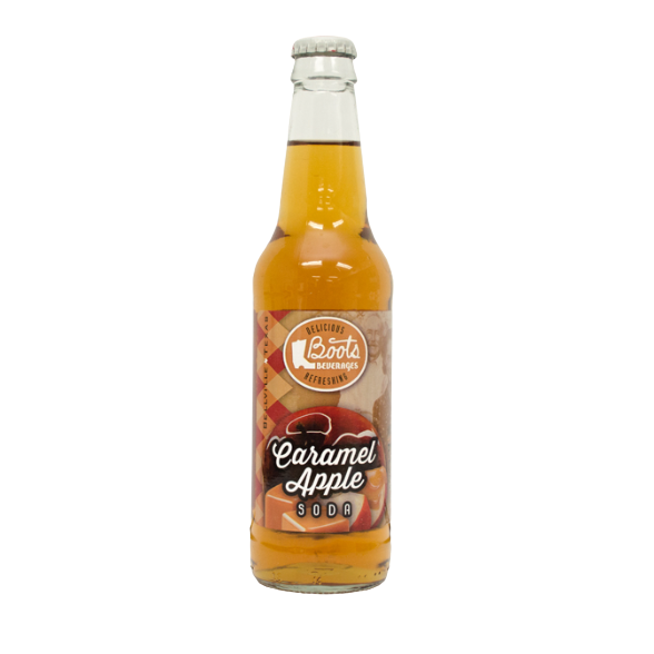 Glass bottle of caramel apple soda with vintage label, part of drinks and food & beverage collections under $25