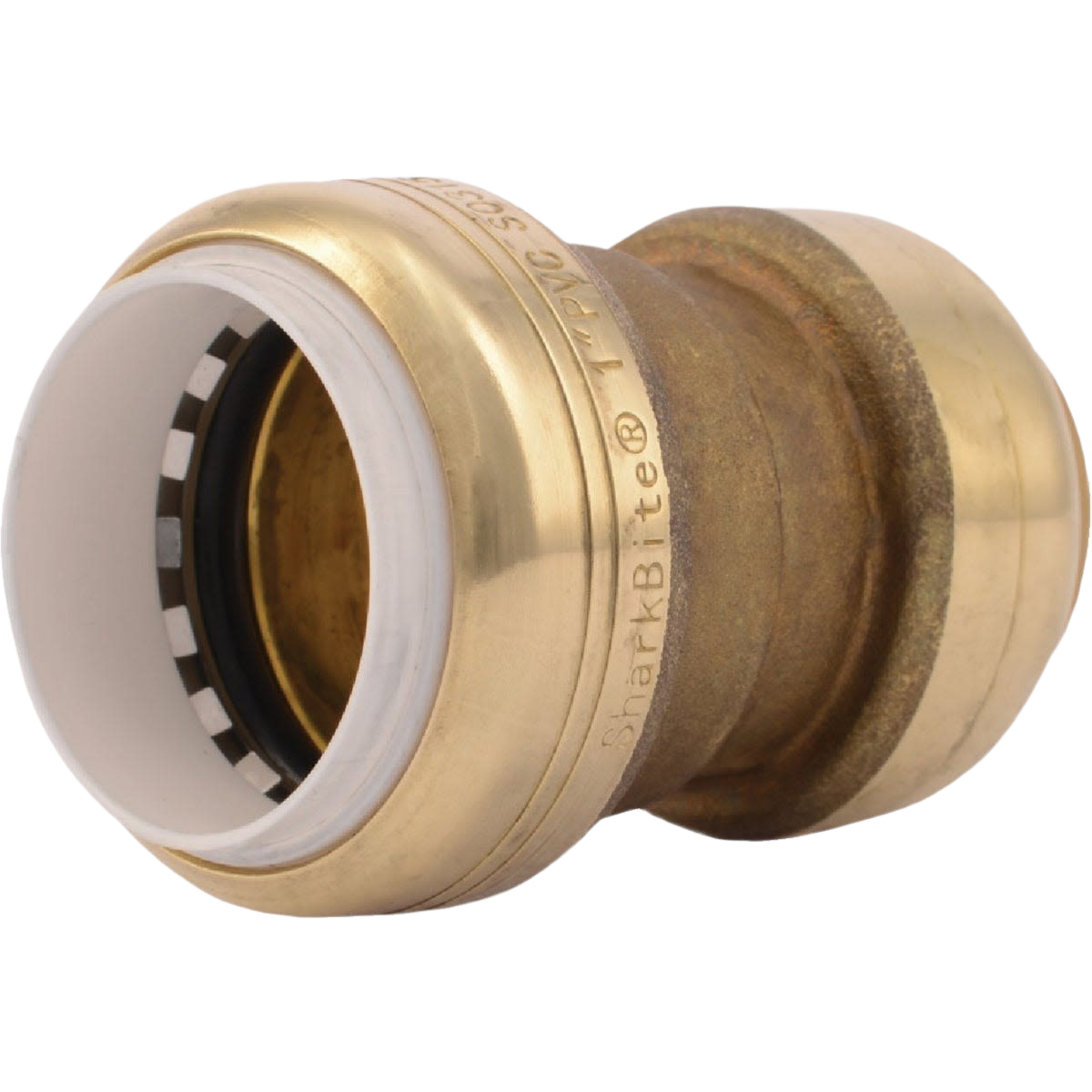 Brass and white PVC plumbing push-to-connect coupling fitting for Pipes & Fittings and Plumbing collections under $50