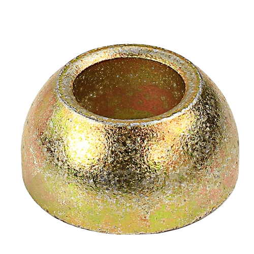 Metallic lift arm ball with textured surface for durable mower deck repair and maintenance in home improvement tasks