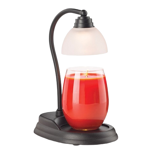 Black candle warmer with curved arm and frosted shade, suitable for home accents and decor under $100 collections
