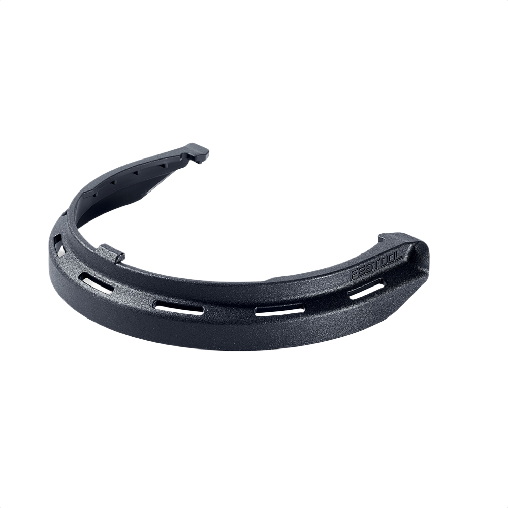 Black curved protector accessory for sanding pads designed to safeguard workpiece edges in woodworking tools collection