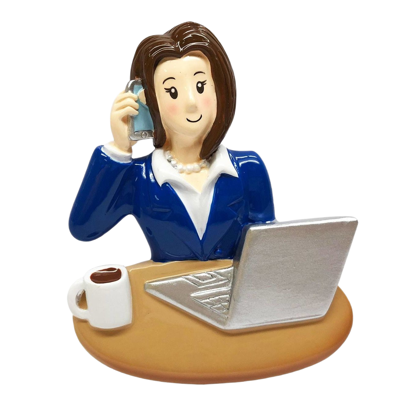 Personalized businesswoman ornament in blue suit with laptop and coffee for Christmas Ornaments & Tree Decorations under $50 collection