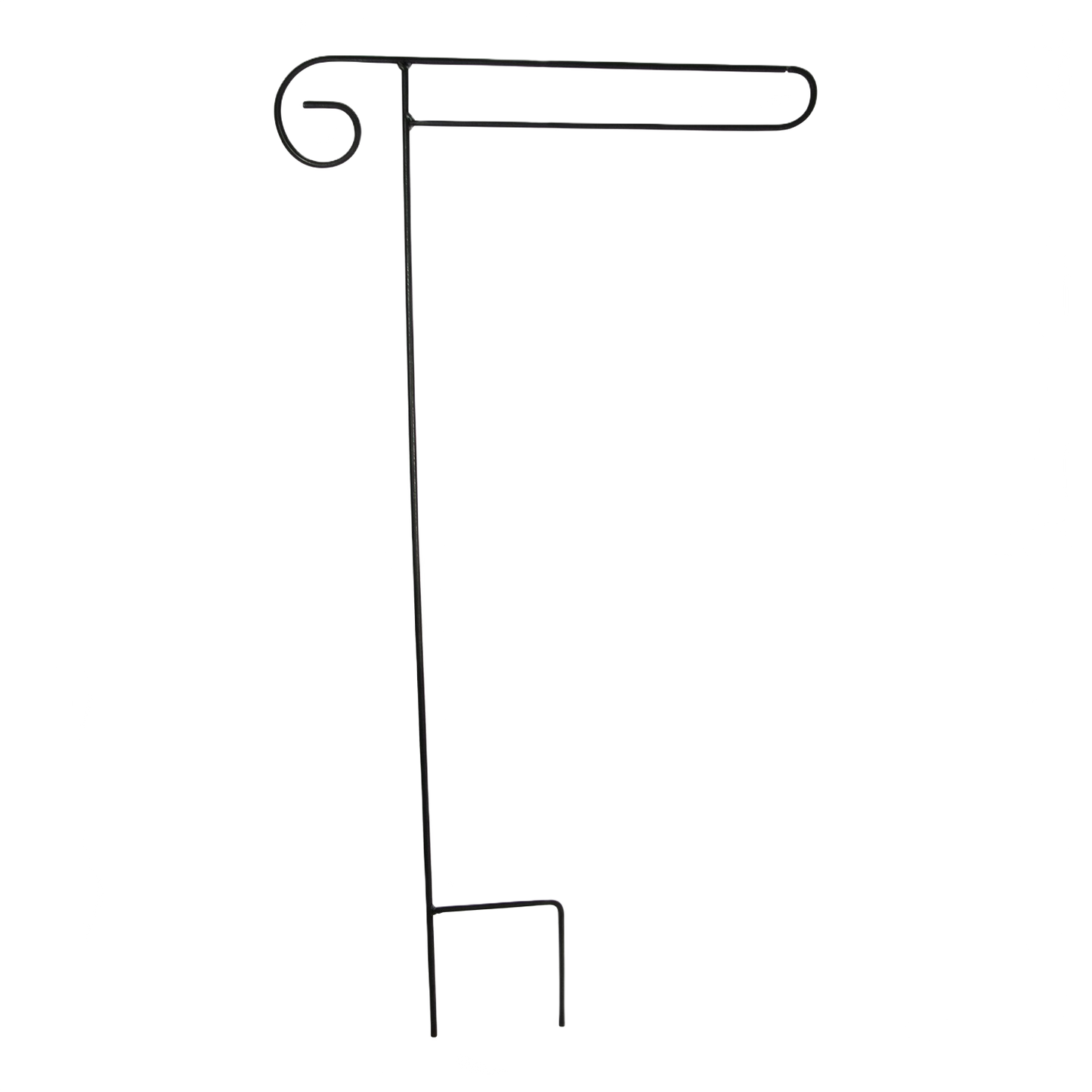 Black metal flag holder with shepherd's hook design for outdoor display in home improvement projects