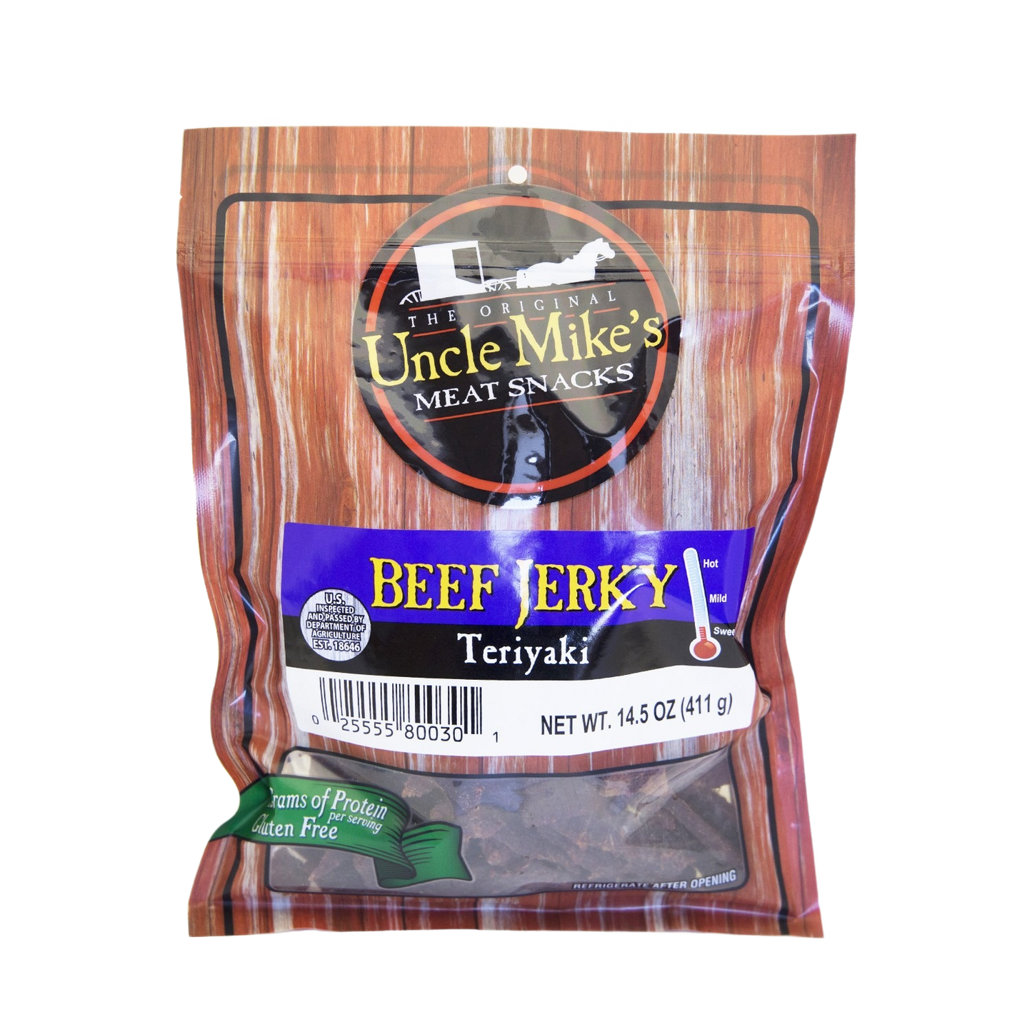 Package of Uncle Mike's teriyaki-flavored beef jerky, gluten-free snack from Chips & Snacks and Food & Beverage collections