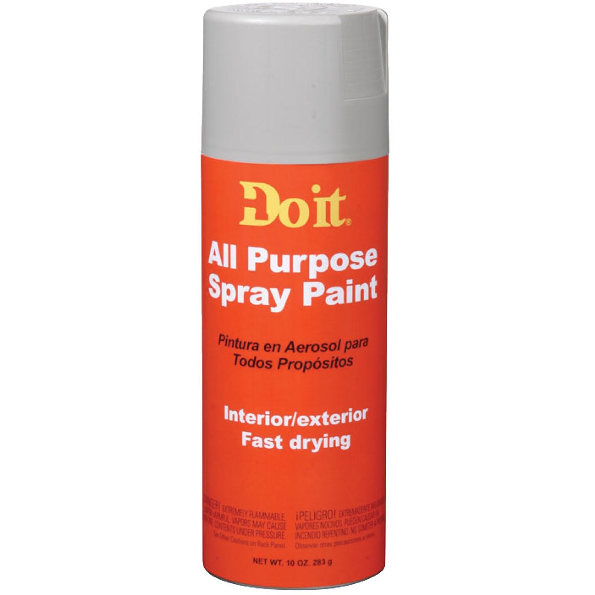 Gray capped spray paint can labeled Do it All Purpose for interior and exterior use in home improvement projects