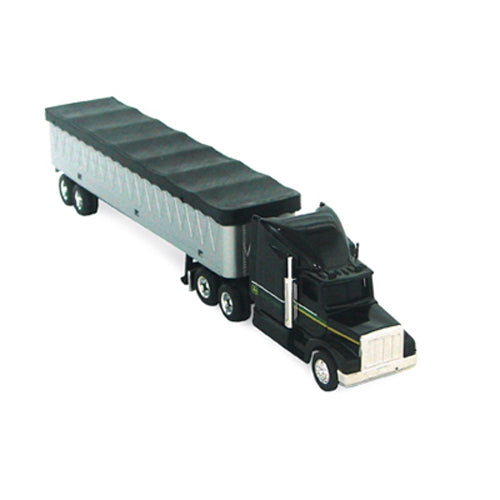 1:64 scale black semi truck with silver grain trailer for collector display or toy use